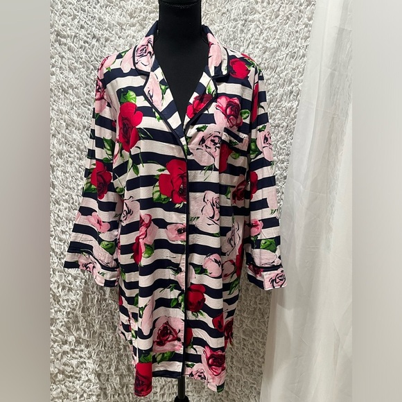 Kate Spade Navy and Red FLORAL WOMENS NIGHT SHIRT, RELAXED COTTAGECORE, SIZE XL - Picture 1 of 11